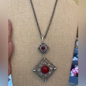 Vintage Sarah Coventry‎ Dual Purpose Necklace/Brooch w/ Red Stone